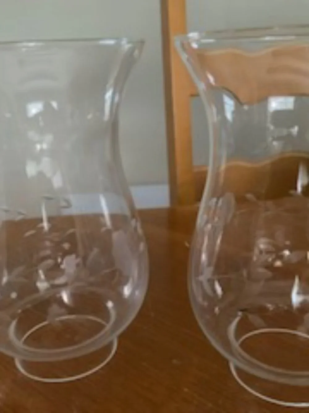 2 Princess House Heritage Hurricane Glass Lamp Globes Etched 6